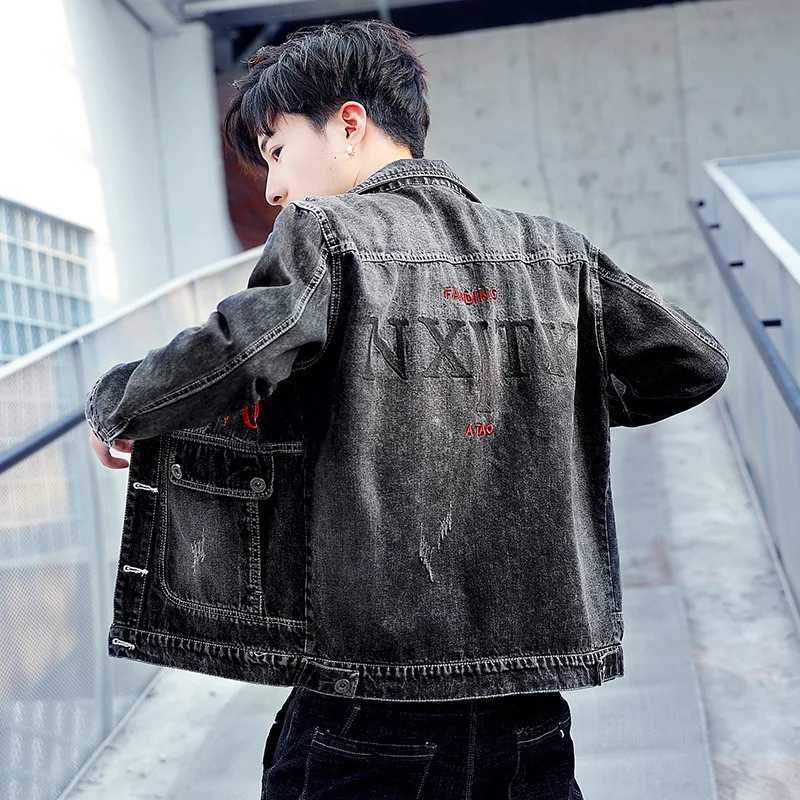 Denim Coat Mens Trendy Students Handsome 2021 New Spring and Autumn Korean Embroidery Street Hip Hop Denim Jacket Clothes M260309
