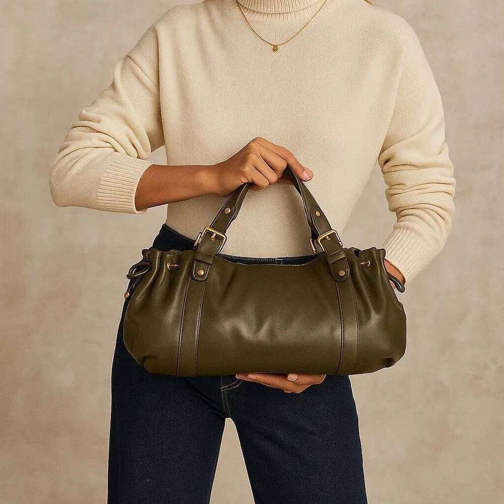 Design Large Capacity Textured Soft Crinkled Leather Tote Bag for Women Vintage Commuter Shoulder Purse H260309