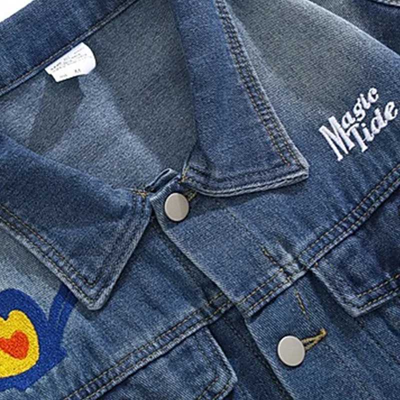Retro Butterfly Embroidered Denim Jacket High Street Hip-hop Patch Personalized Jacket Mens Vintage Techwear Bomber Jeans Coat M260309