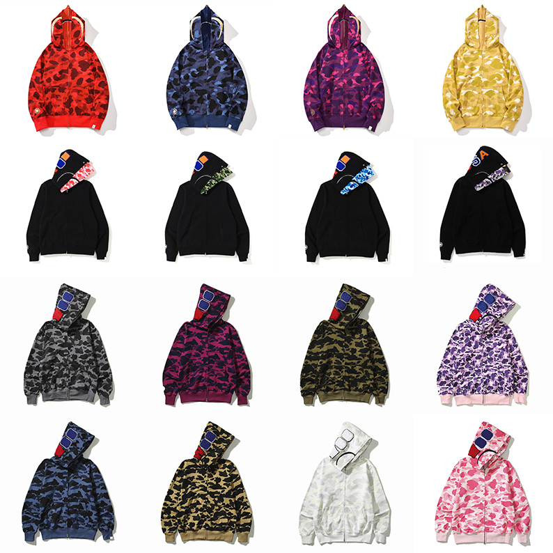 Cheap Wholesale Bapehoodies Sharks Hoodies full zip up Mens Womens Fashion Men Deisigners Black White Jacket Man High Quality Casual Sweatshirts Size M-3XL