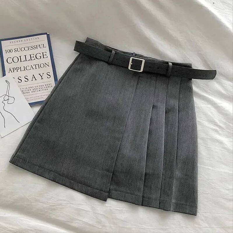 Lucyever Fashion High Waist Women's Korean Chic with Belt Patchwork Pleated Skirts Woman Black Simple Casual Mini Skirt XJ260309