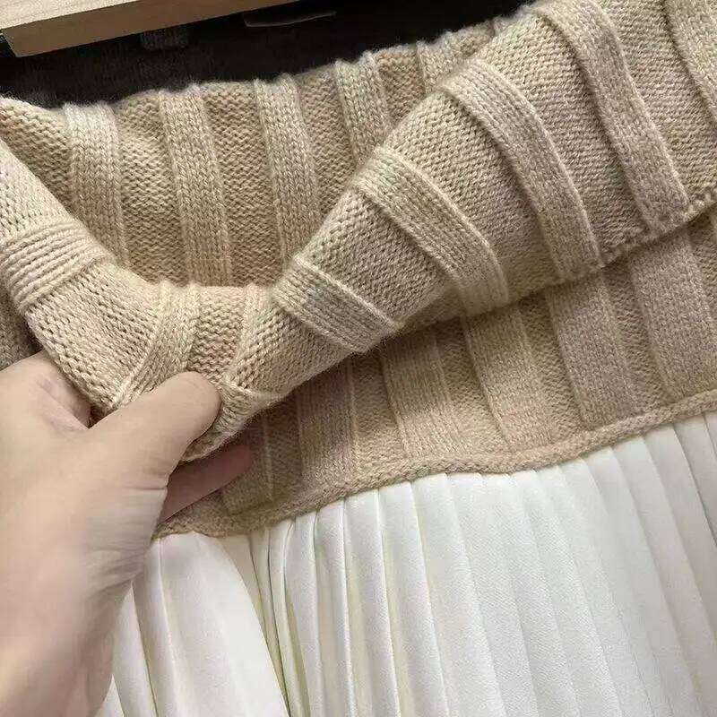 Knit White Autumn Winter A Line Short Woman Elastic Waist Women Knitted Black Mini Pleated Skirt XJ260309