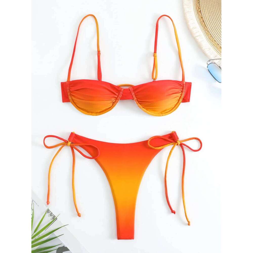 sexy dye print push up bikinis sets two pieces side tie swimsuit thong Swimwear Biquini conjunto de bikini tankini beachwear XJ260206