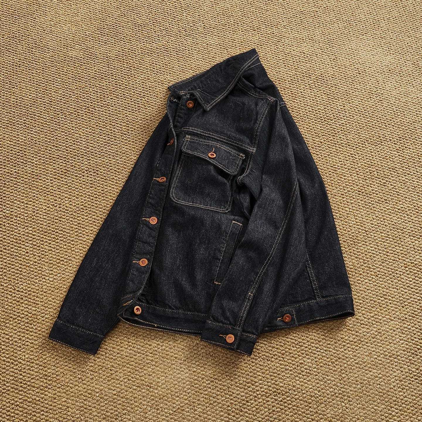 Heavyweight original color denim jacket mens straight fit lapel work jacket high street retro top M260309