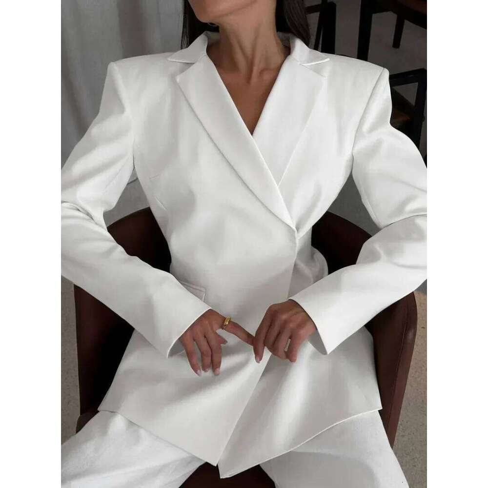 Elegant Women S Backless Black Suit Ladies Chic Long Sleeve Covered Buttons Hollow Out Blazers White Tops Coat Outerwear MAKOUFEI