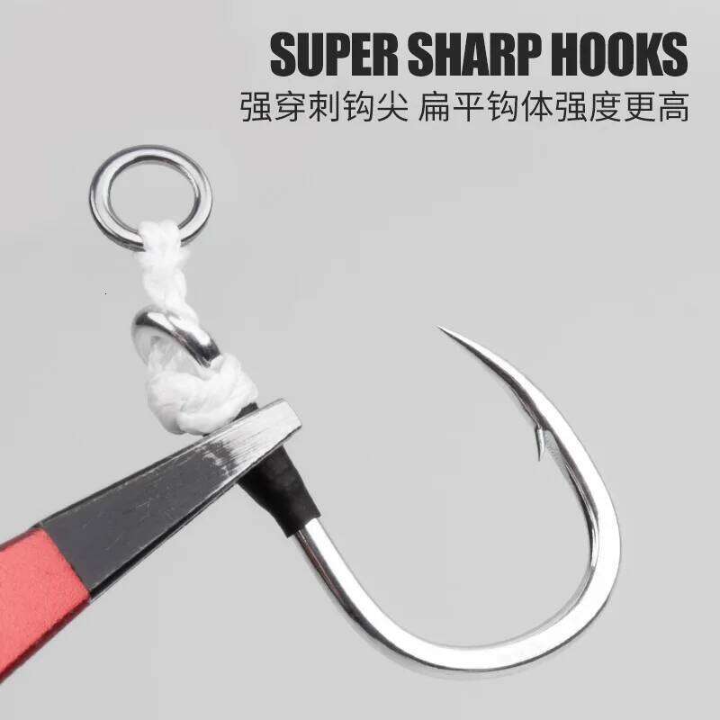 TEASER 2pcs/bag HK048 High Carbon Steel Slow Single 1/0-7/0 Sea Hook Saltwater Fishing Metal Jigging Assist Hooks S260305
