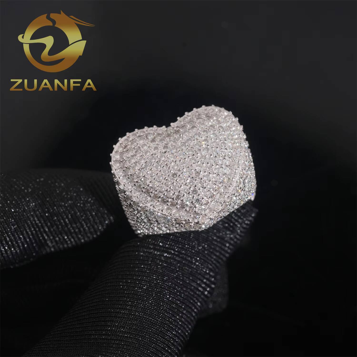 Iced Out Heart Shape Cuban Moissanite Ring 925 Sterling Silver Hip Hop Ring Pass Diamond Tester Men Ring
