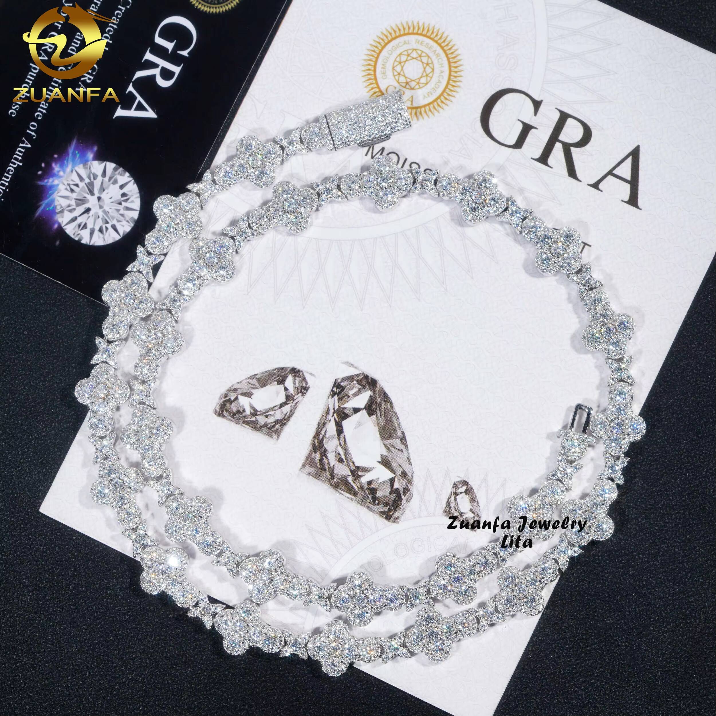 New Arrivals 925 Sterling Silver Tennis Necklace Moissanite Diamond 10mm Cross Star Cuban Link Chain