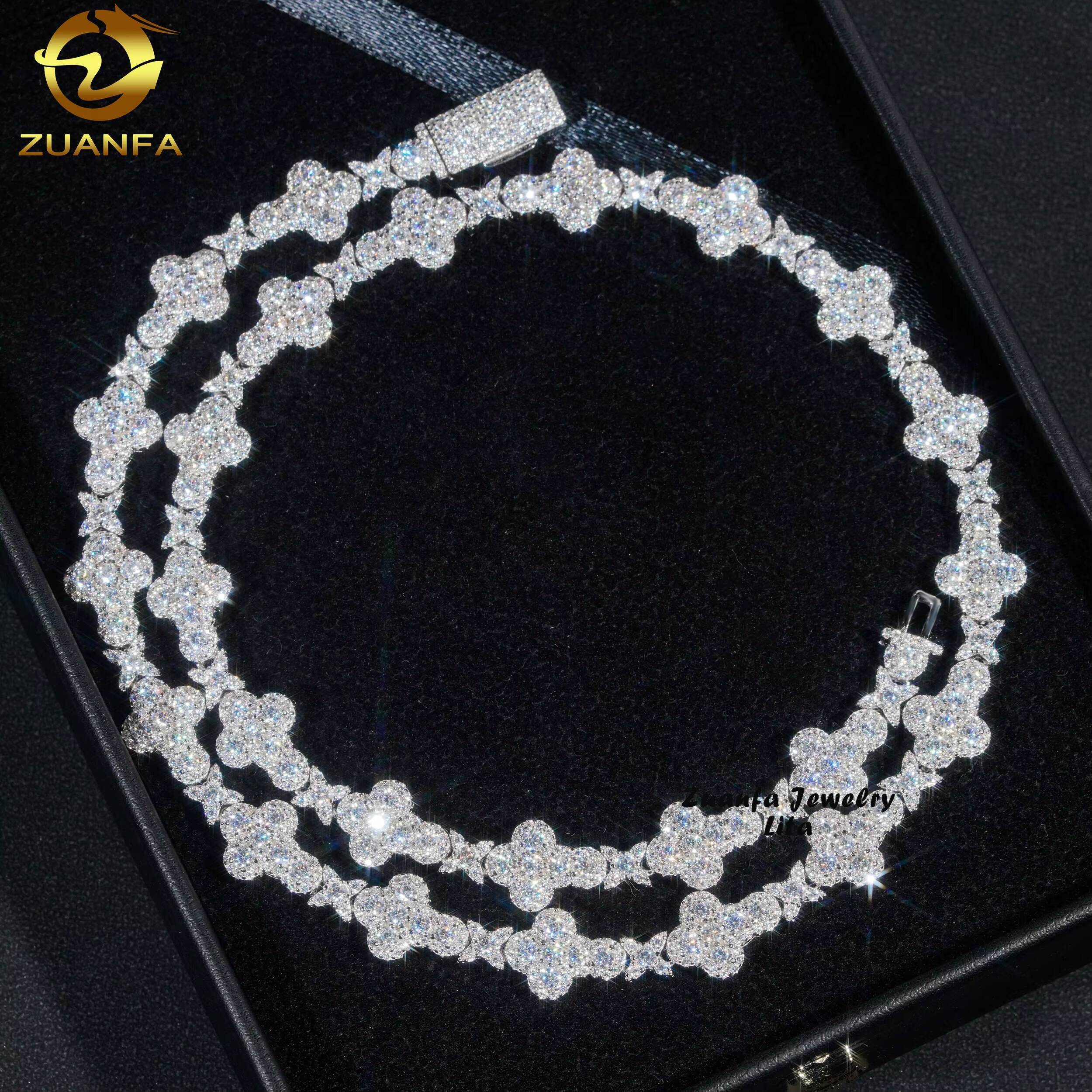 New Arrivals 925 Sterling Silver Tennis Necklace Moissanite Diamond 10mm Cross Star Cuban Link Chain