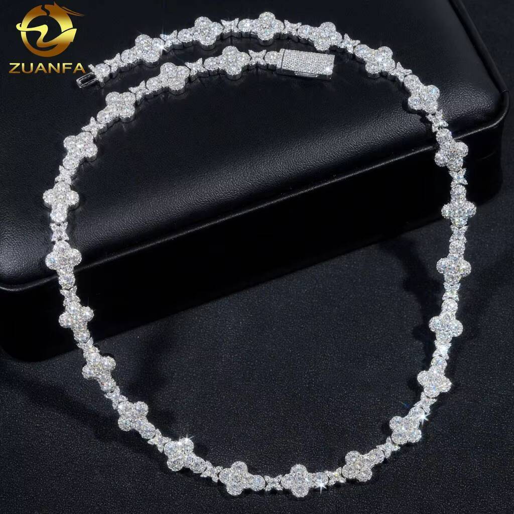 New Arrivals 925 Sterling Silver Tennis Necklace Moissanite Diamond 10mm Cross Star Cuban Link Chain