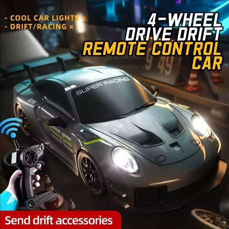 1/24 2.4G 4WD High Speed RC Drift Vehicle With Led Light Racing Mode Remote Control Car Boys Toy Replaceable Tire C260306