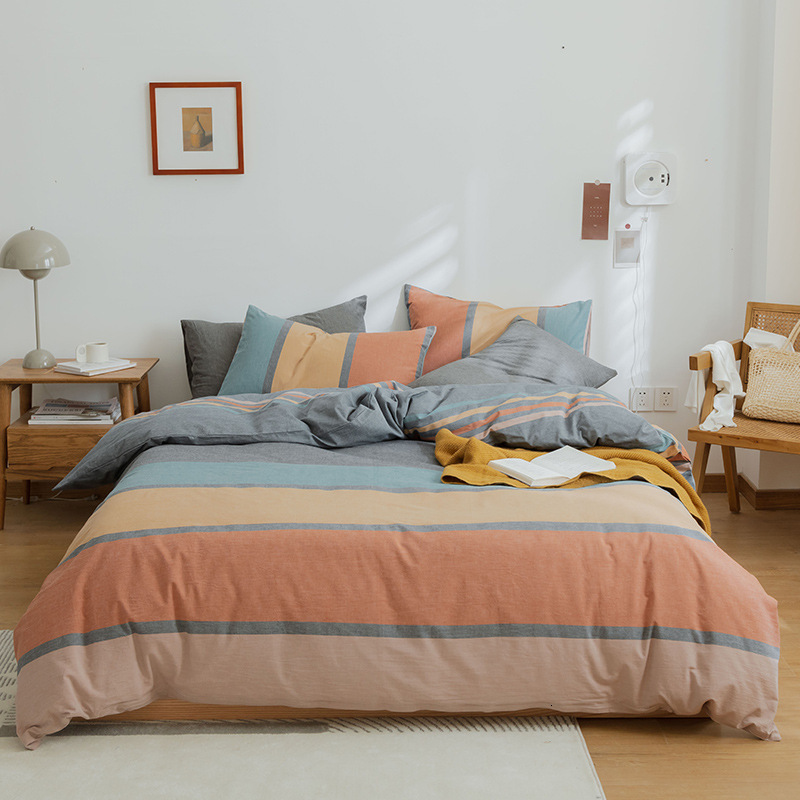 Class A Pure Cotton Dyed-in-the-Yarn Pre-washed Cotton Four-Piece Set with Cotton Fitted Sheet - Manufacturer Supply 2