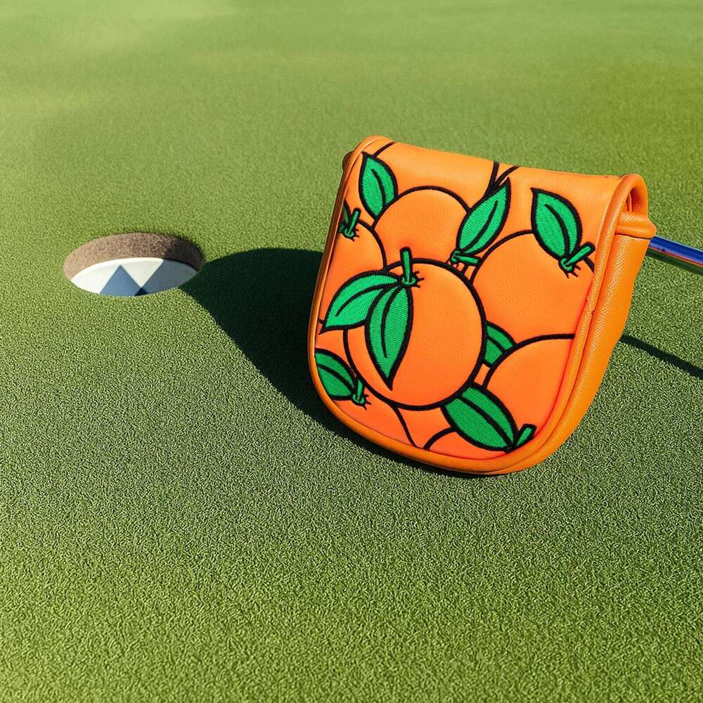 Exquisite Embroidery Orange DF3 Mallet Putter Headcover with Magnetic Closure Club Covers Leather Mal 26Y0309