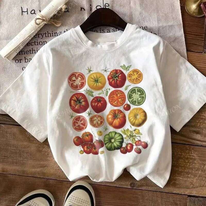 Tomato Print Women's T-Shirt Short Sleeve Cotton Cute Aesthetic Streetwear Tops Garden Shirt Cottagecore Female Clothing XJ260306