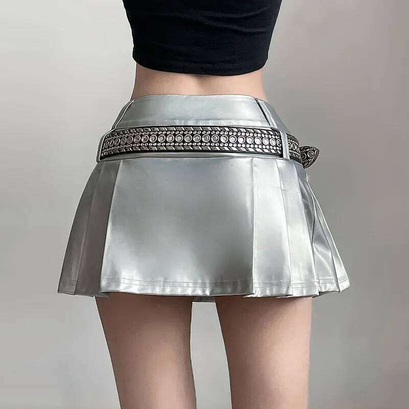 Women Mall Streetwear Punk Sliver Skirt High Waist Pleated Harajuku Cyber Emo Alternative Rave Outfit Female Falda Sexy Mujer XJ260309
