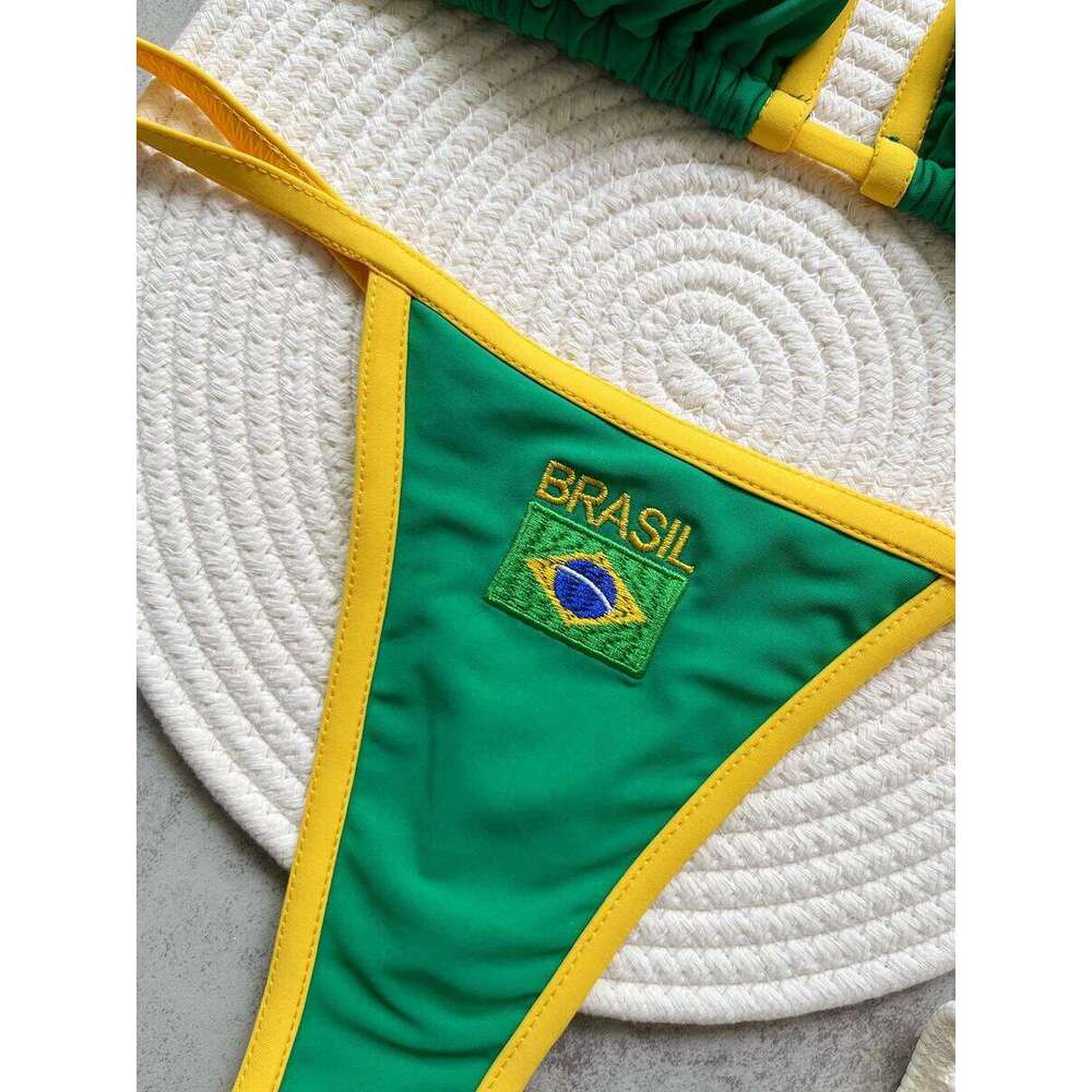 2025 New Women's Bikini Split Print Fashion G-string Holiday Push Up Beach wear Thong Swimwear XJ260206