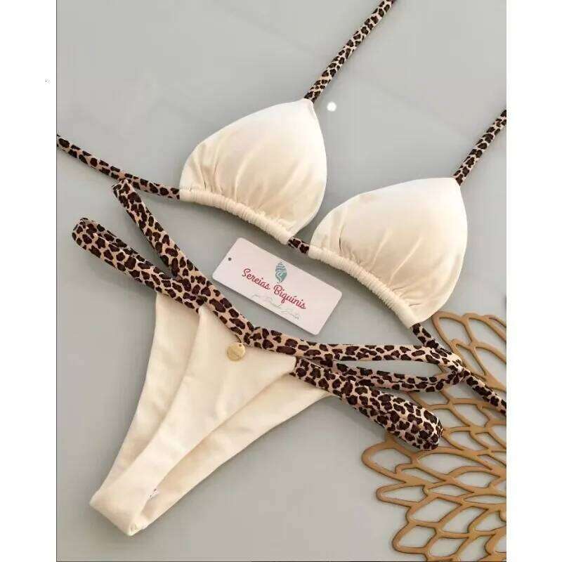 2025 Bikini Women's Split Solid Color Lace-up Sexy Swimsuit 2-piece Set Micro Swimwear XJ260206