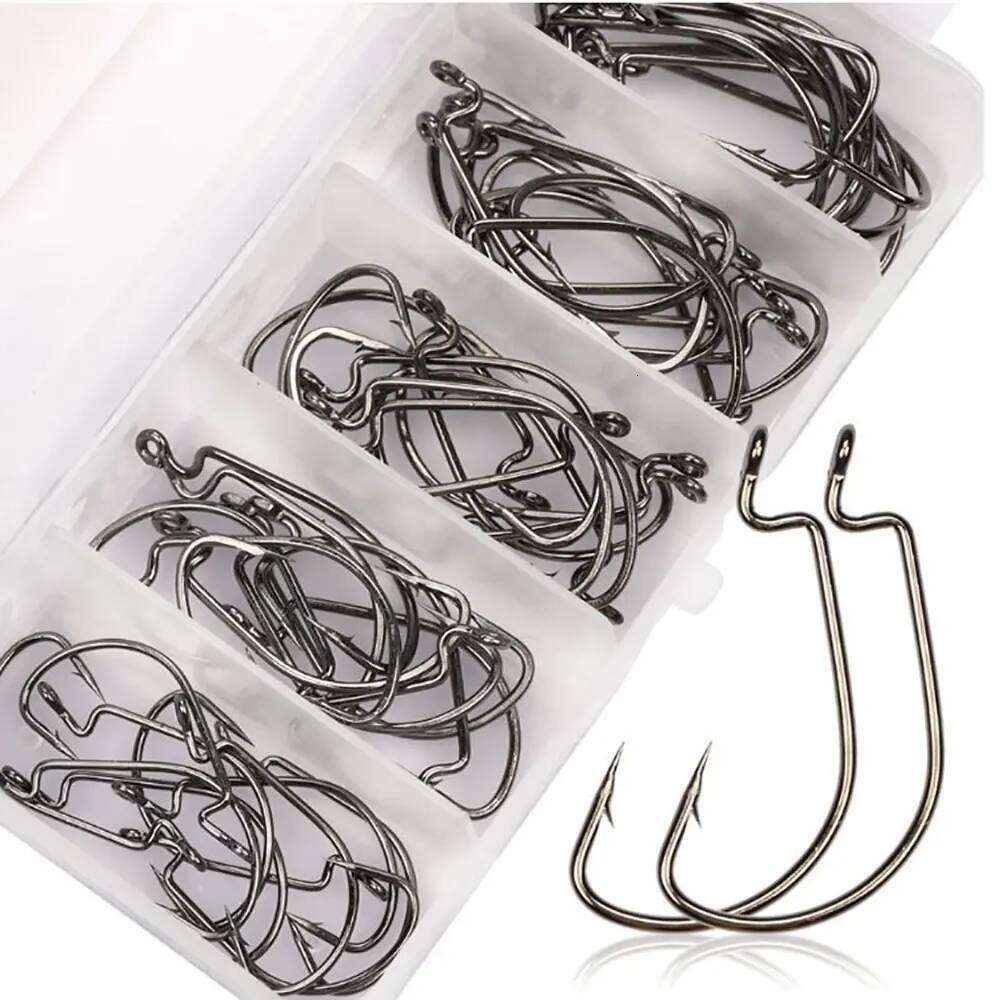 AS 50pcs/lot Texan Soft Worm High Carbon Steel Wide Super Lock Fishhooks Lure Softjerk Hooks Fishing Tackle S260305