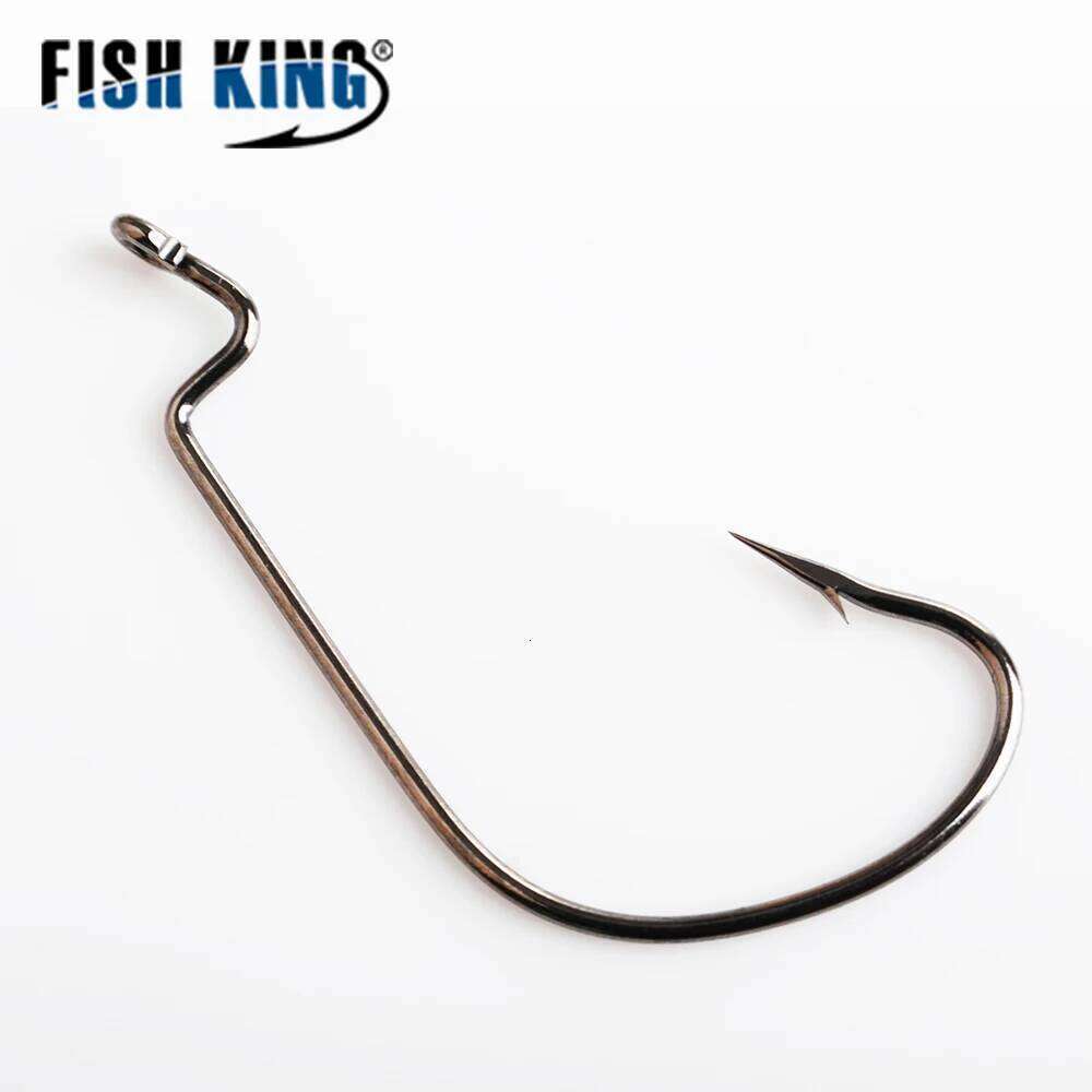 FISH KING 4/0# 3/0# 2/0# 1/0# 1# 2# 4# Soft Lure Hook Offset Worm Shank Carbon Steel Circle Japan Fishing Hooks S260305