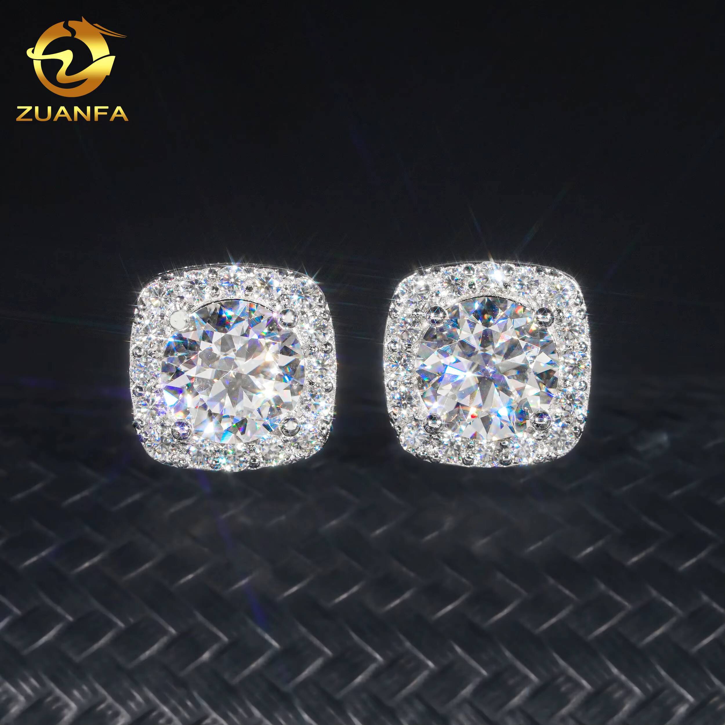 Wholesale Price 5mm-8mm Moissanite Stud Earrings Halo Earrings 925 Sterling Silver Screw Iced Out Hip Hop Earring for Women Men