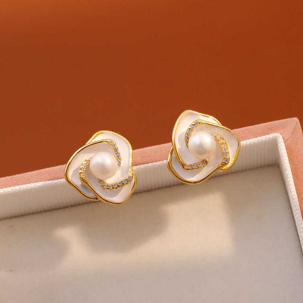 Camellia Pearl Earrings For Women Light Luxury High-end Enamel Drop Glaze Earrings Fashionable Commuting Exquisite Elegant Ear Accessories