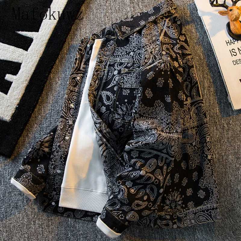 Autumn Retro Ethnic Style Jacquard Denim Jackets Mens Handsome Loose Casual High Street Workwear Jacket Tops Male Clothes M260309