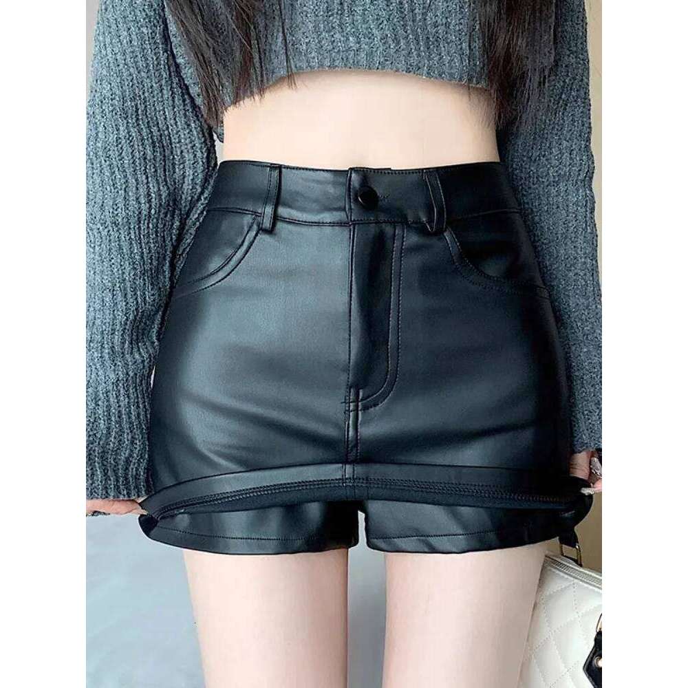 Hot Leather Women Spring Mini Bodycon High Waist Black Brown Skirt Pants XJ260309