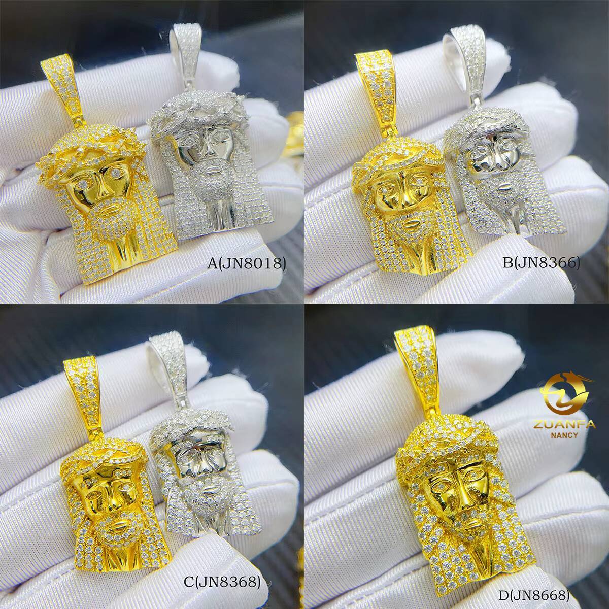 Fast Delivery Moissanite Jewelry Hip Hop 925 Sterling Silver VVS Moissanite Jesus Head Iced Out Jesus Pendant for Men