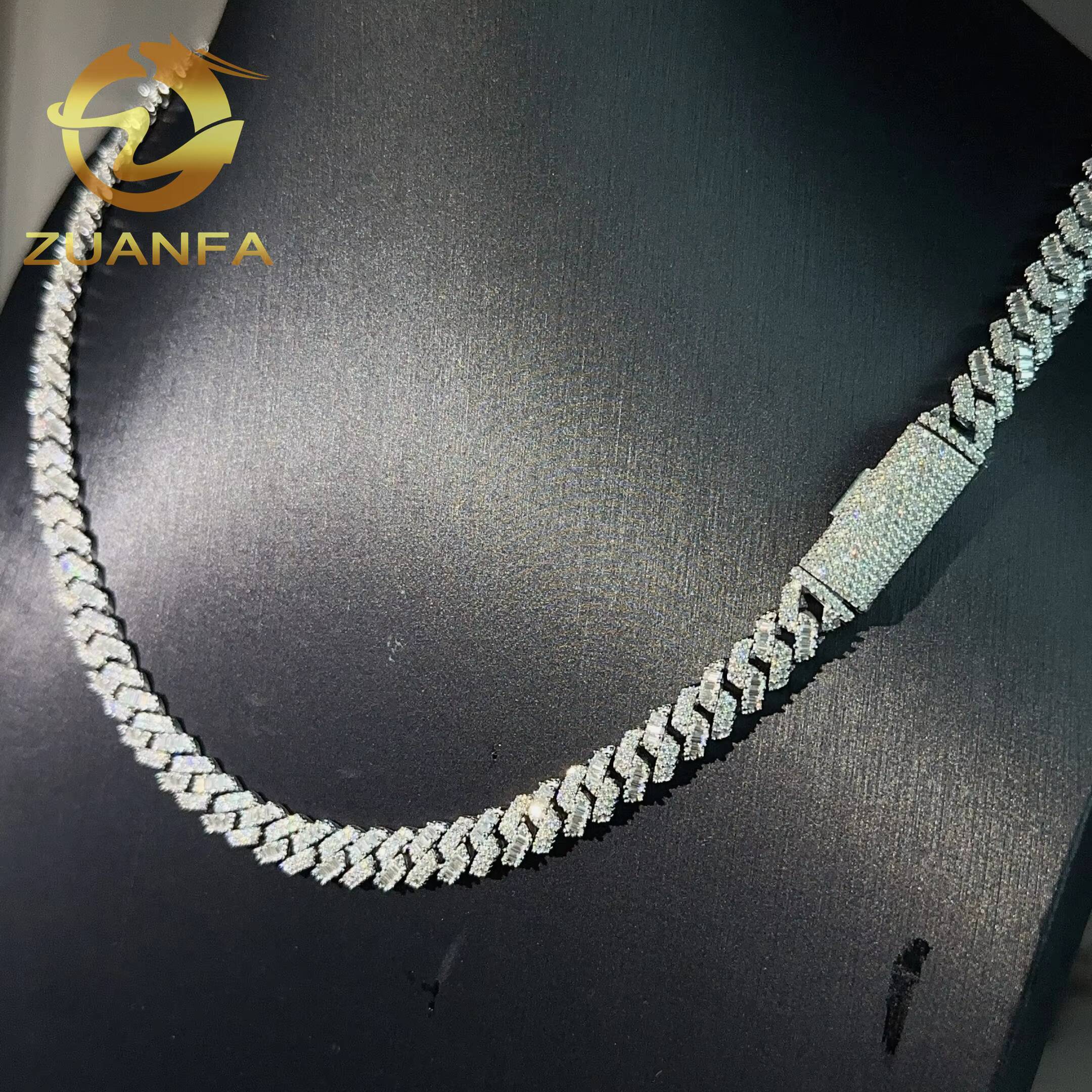 Hip Hop Jewelry 8MM Mix Cut Moissanite Diamond Cuban Link Chain 925 Silver Iced Out Cuban Link With GRA Certificate