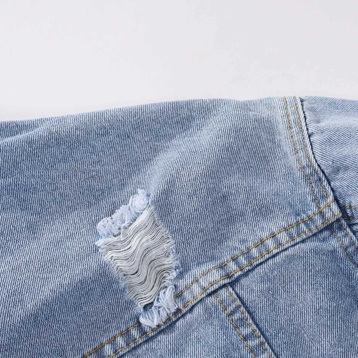 Spring Loose Denim Jacket Men Cotton Hole Casual Coat Preppy Style Harajuku Streetwear Denim Outwear Male Chic Jackets Plus Size M260309