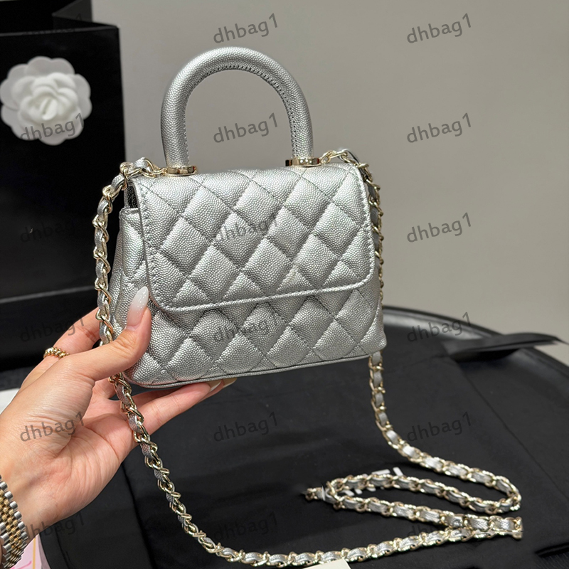 Designer Ladys Shoulder Bag Co Mini Luxury Handbag 15cm Caviar Calfskin Checkered Gold Metal Matelasse Chain Crossbod Dinner Makeup Sacoche Candy-Colored Wallet