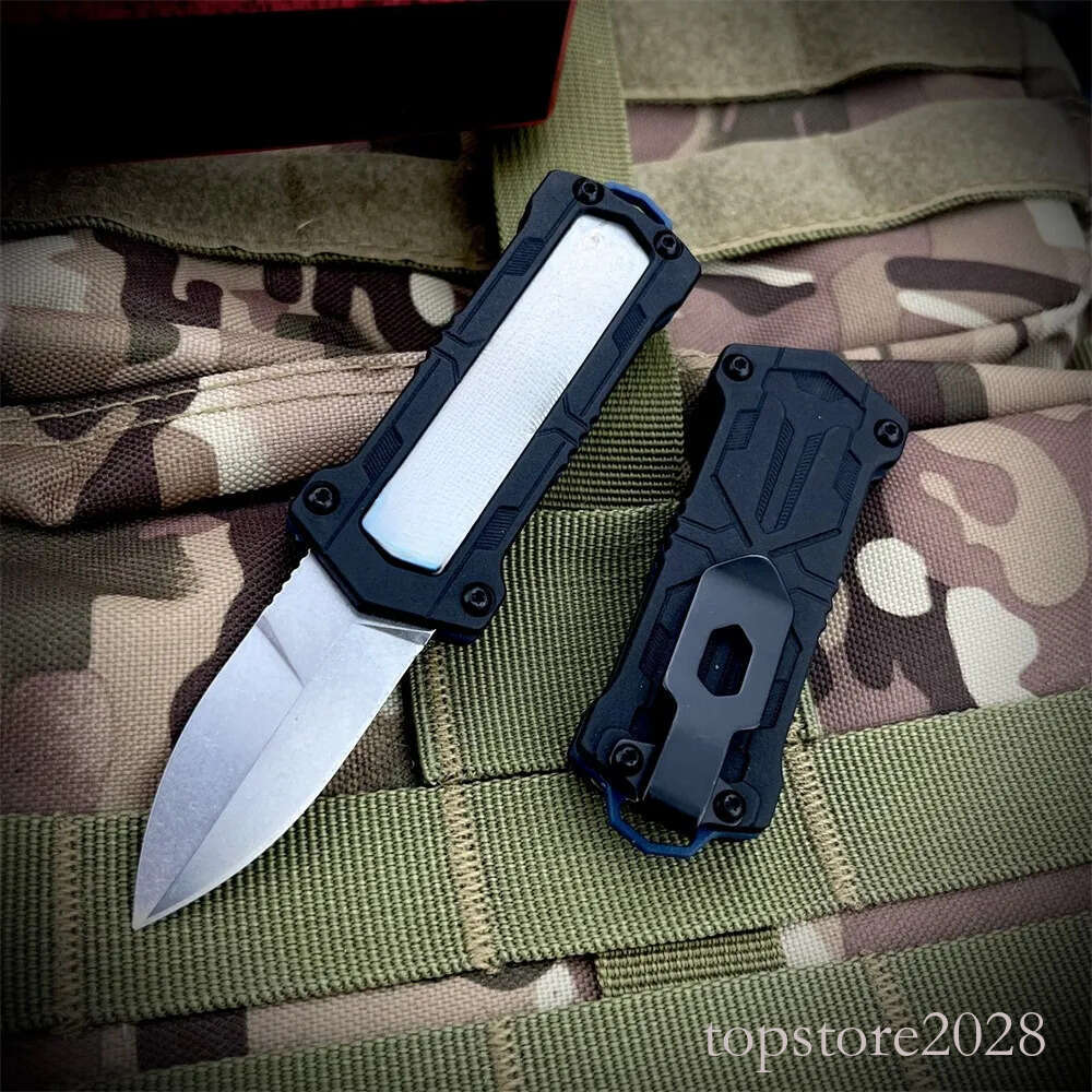 NEW 1190 Jens Anso pocket knife Kapsule OTF Tactical Pocket Knife 1.9 Stonewashed Spear Point Blade Black Nylon Fiber Handles Outdoor Hunting Survival