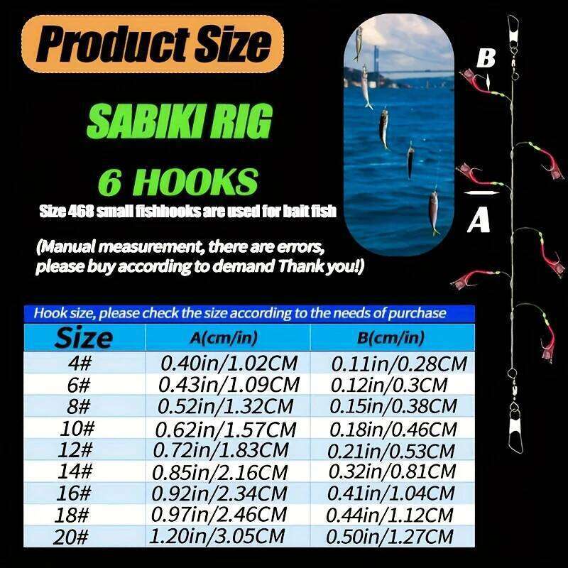 8Packs Sabiki Bait Rig Size 4-18, Glowing Beads and High Carbon Steel Hooks, Night Fishing Kit for Mackerel, Bass, S260305
