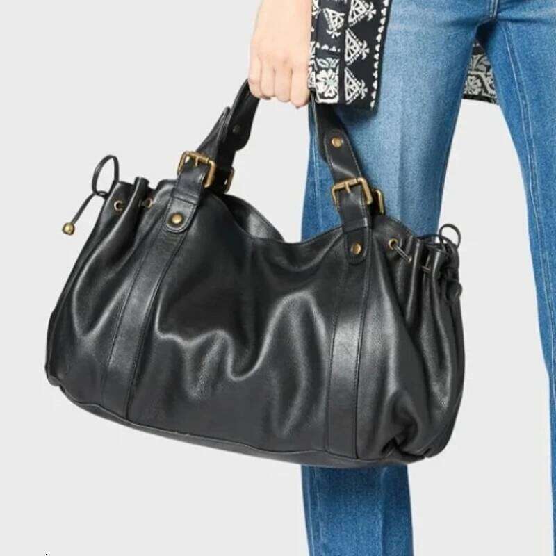 Design Large Capacity Textured Soft Crinkled Leather Tote Bag for Women Vintage Commuter Shoulder Purse H260309