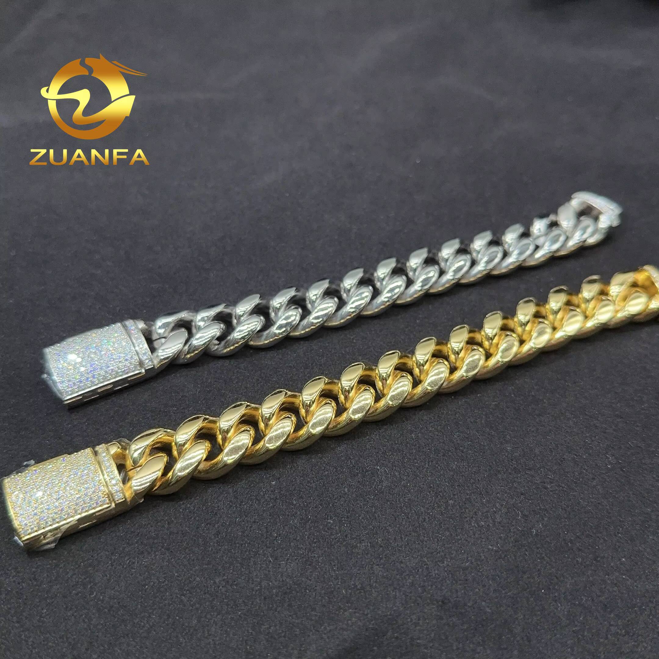 Hip Hop Necklace Iced Out Silver Moissanite Clasp 18mm14mm Stainless Steel Cuban Chain Gold Bracelet