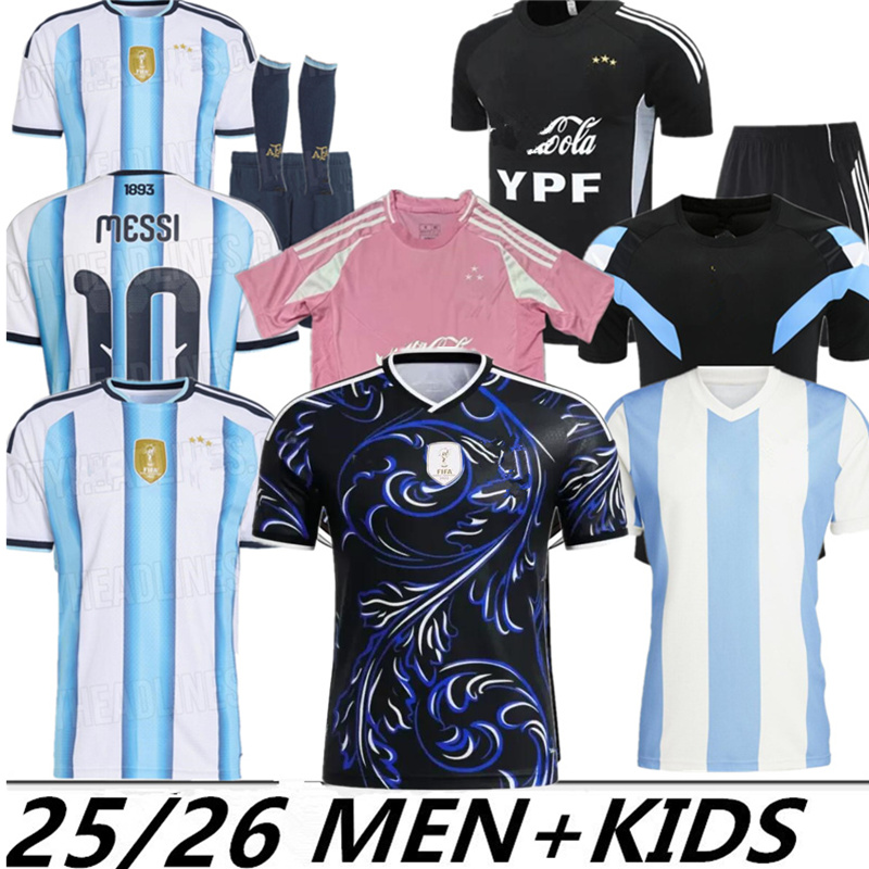 Argentina 2026 World Cup Home Soccer Jerseys MESSIS 50th 25 26 3 Star Fans MAC ALLISTER DYBALA DI MARIA MARTINEZ DE PAUL Men Kids kit Football Pre-match training