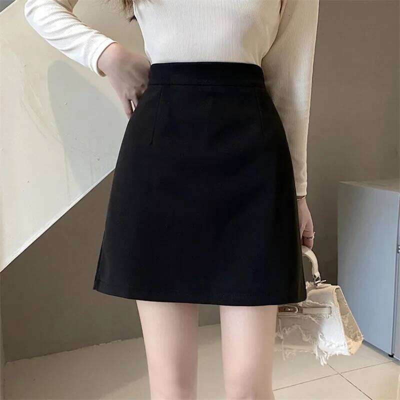 Summer Mini Skirts Women Faldas A-line Solid Hot Soft Simple Stylish High Waist Office Ladies All-match Retro Trendy Minimalist XJ260309