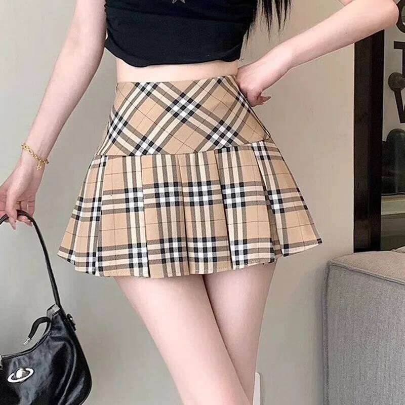 Summer Lady Slim Fit Thin Wrap Hip Girls Korean High Waist A-line New Female Coffee Plaid Designer Skirts XJ260309