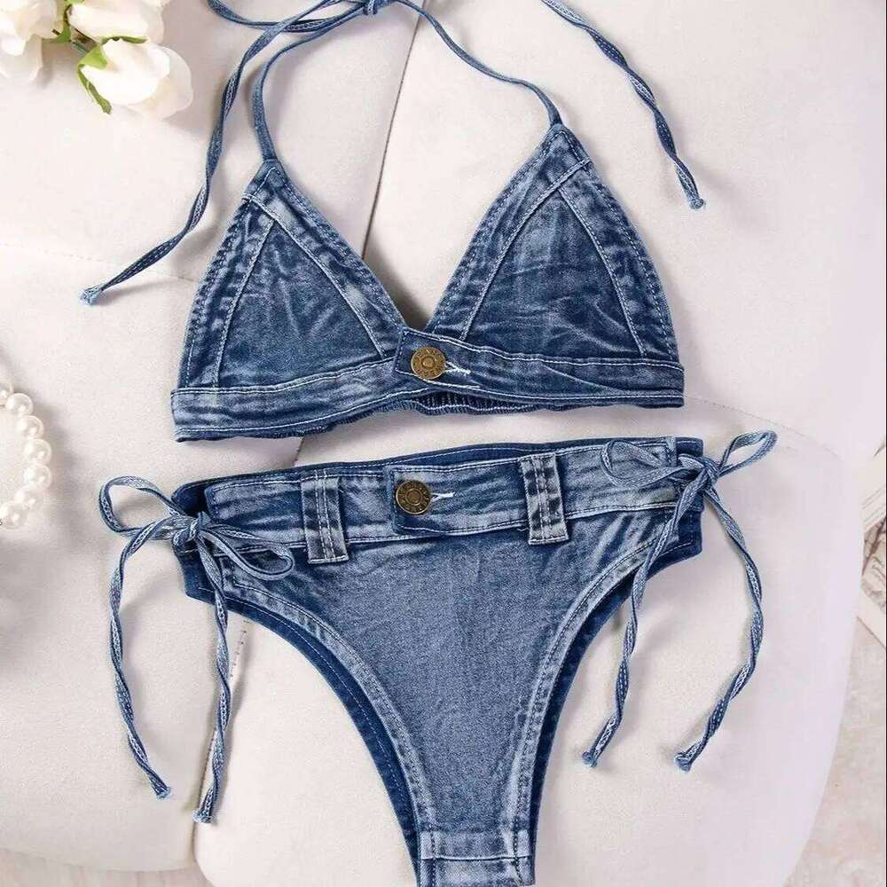 DEKA New Sexy Denim Bikini Set Beach Suit Split Blue Swimsuit Summer Jeans Shorts Female Short Women Two-piece Swimwear XJ260206
