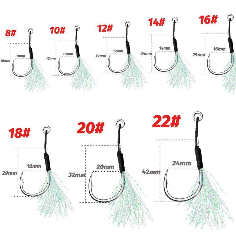 Cast Jig Sharp Assist Hook High Carbon Steel Angle Barbed Thread Feather Fishing Tackle Ring Jigging Tool Pesca Lure Fishhook S260305 034