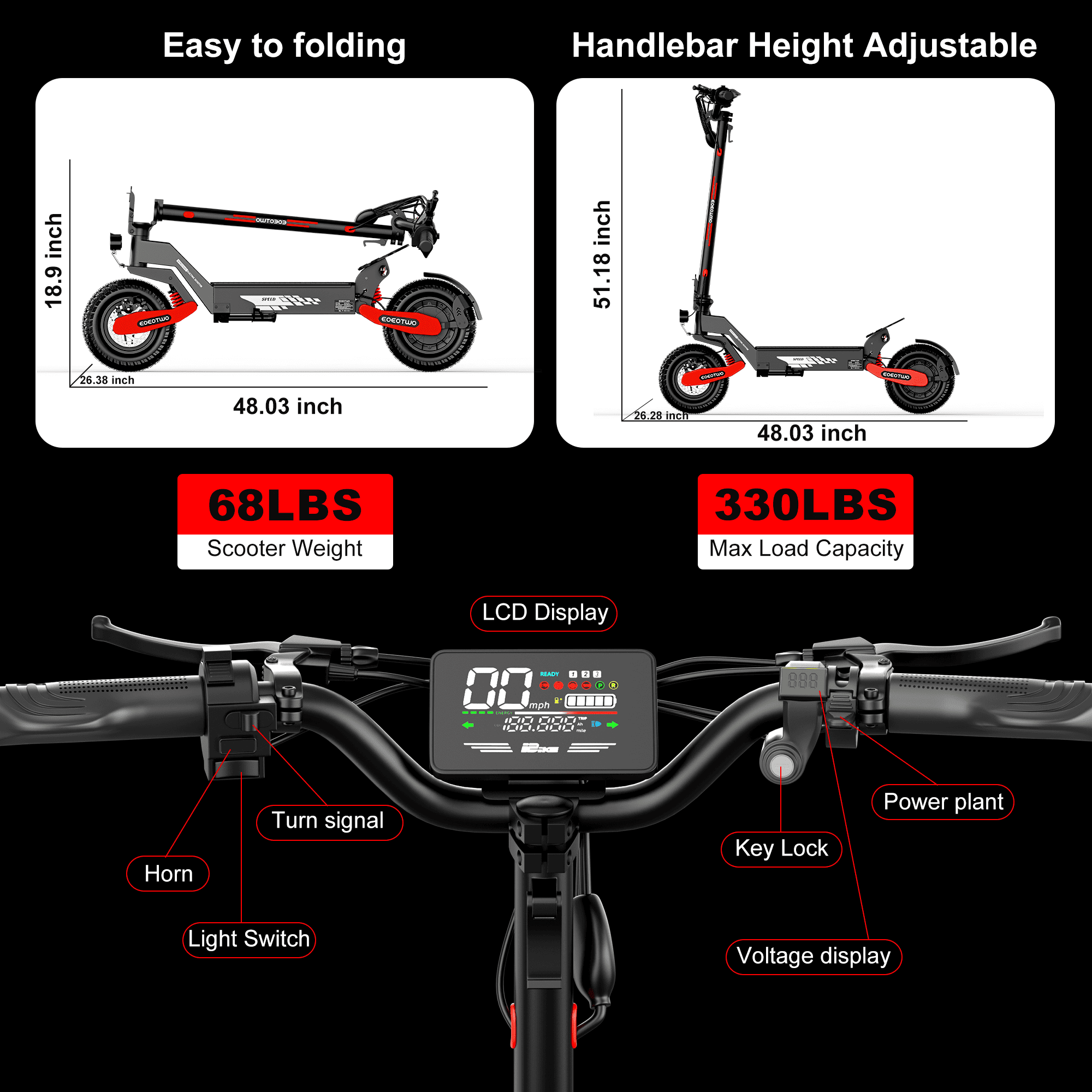 1200W Electric Scooter for Adults, O'ff R'oad Fast E Scooter, Up to 31 MPH Top Speed & 16/41 Miles Long Range, 11" Off-Road Tires, 330l