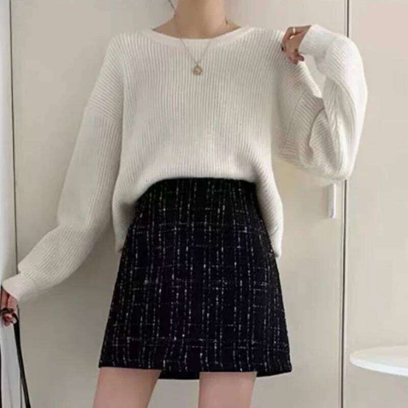 Women High Waist Plaid Tweed Skirt Autumn Winter Thick Woolen Short Woman Korean Fashion Slim Fit A-Line Skirts Ladies XJ260309
