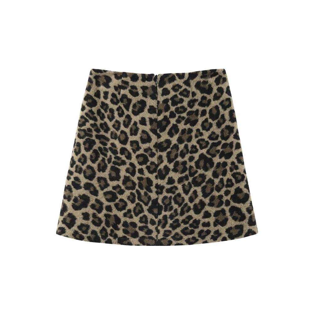 Women's 2025 Autumn Winter Leopard Print Mini - High Waisted A-Line Slimming Versatile Retro Bodycon Midi Skirt XJ260309