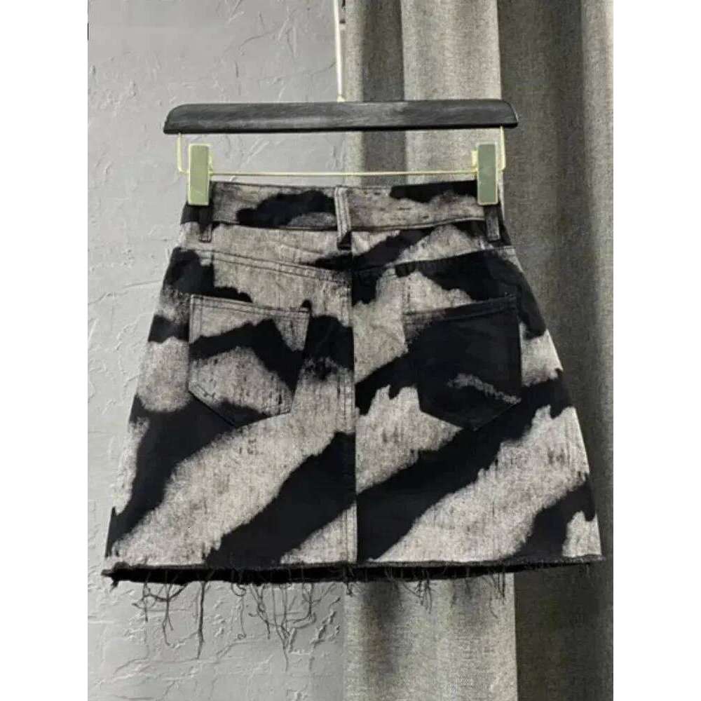 Gray Tie Dye Printing Fashion Denim Mini Women High Waist Button Pocket A-line Jean Skirts Sexy Y2K Streetwear Y207 XJ260309