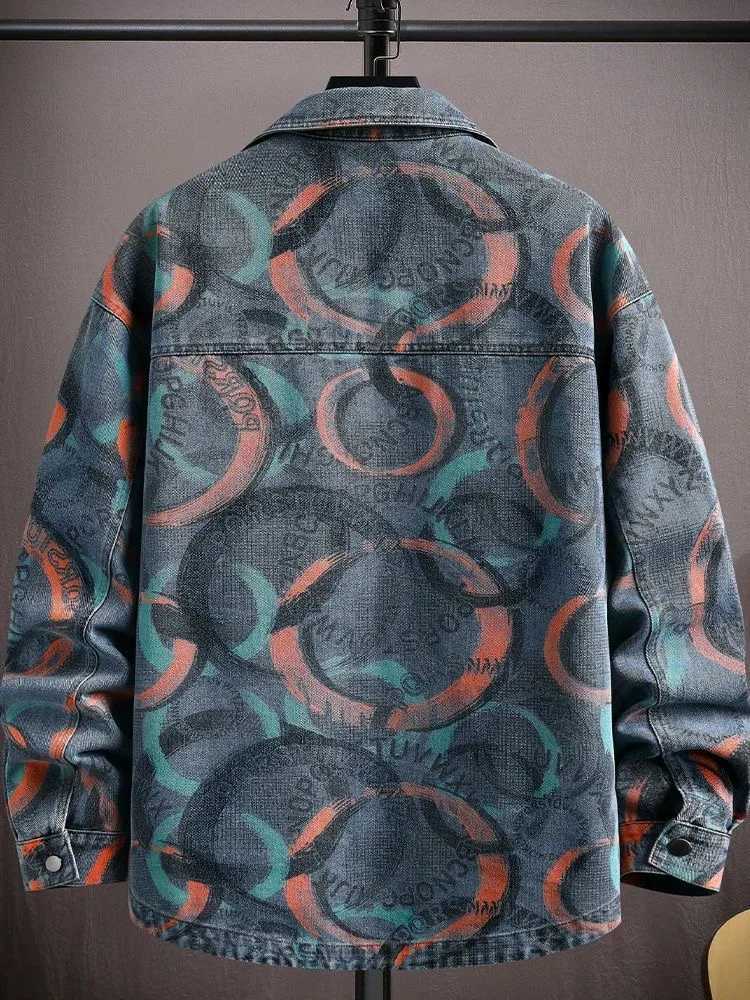 Autumn and Spring New Fashion Trend Print American Streetwear Denim Jacket Mens Casual Loose Sports Outerwear M260309