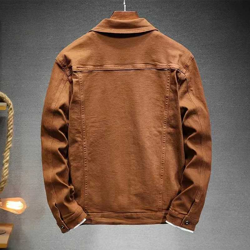 Mens brown denim jacket 2023 Spring and Autumn New Fashion Stretch Slim Fit Jacket Denim Men Brand Clothing M260309
