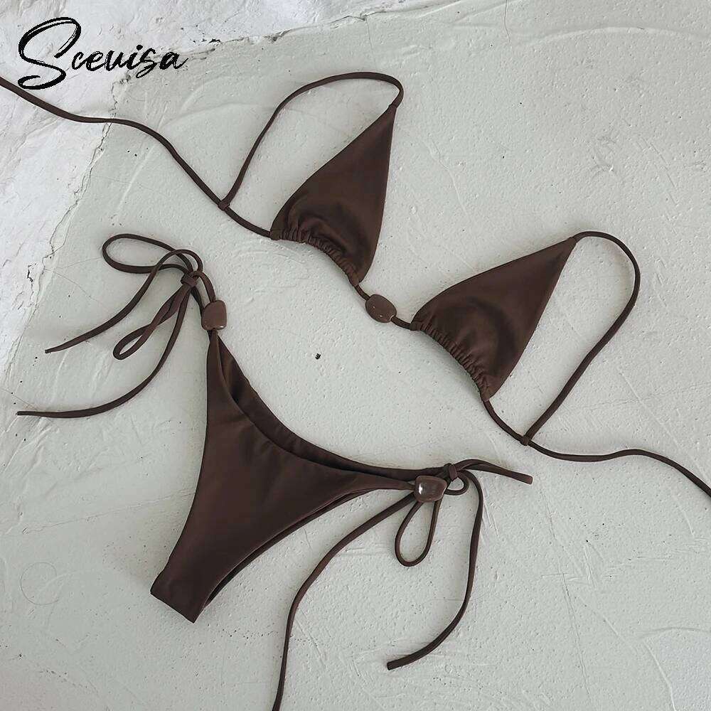 2025 New Sexy Low Waist Bikini Sets Swimsuit Solid Swimwear Women Strappy Bathing Suit Beachwear Brazilian Halter Female biquini XJ260206