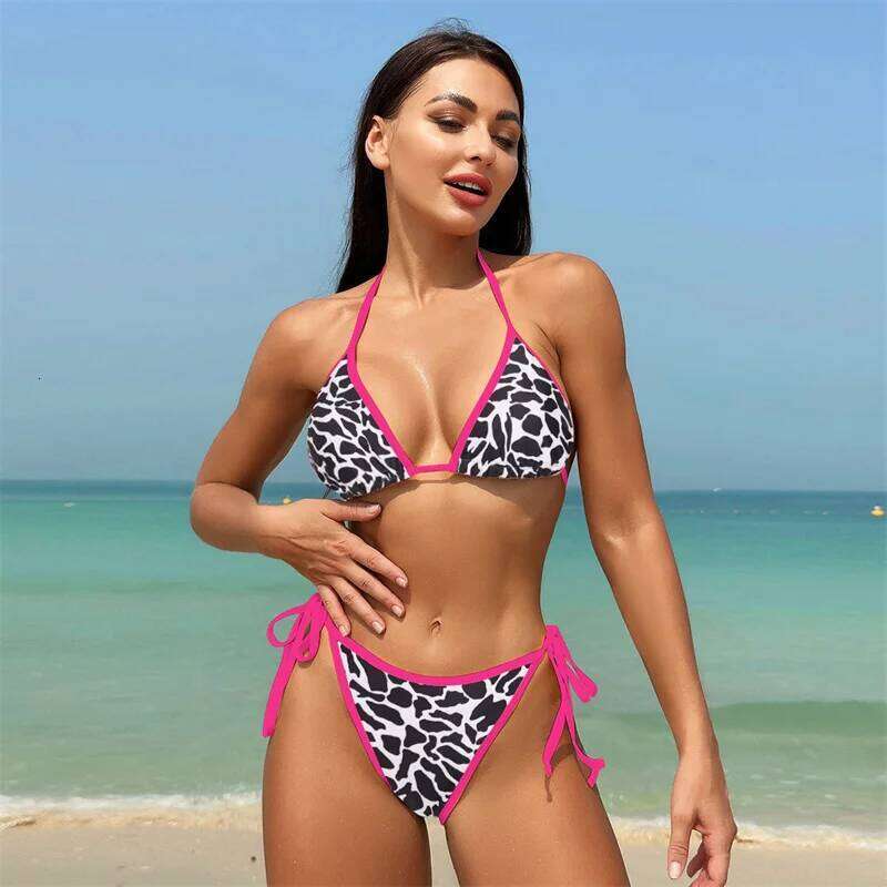 Sexy Thong Mini Bikinis Set Halter Swimwear Women Triangle Swimming Costume Padded String Ladies Low Waist Top and Tie Side XJ260206