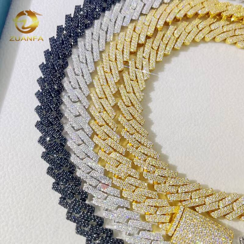 Rapper Jewelry Hip Hop Sterling Silver 2 Rows Iced Out VVS Diamond Rapper Jewelry 10MM Moissanite Cuban Link Chain