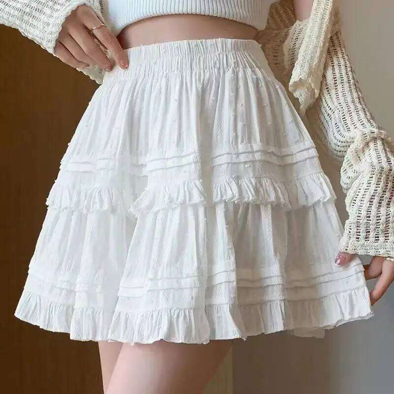 Sweet Cute Lace Mini Skirt Women Kawaii White Ruffles Pleated Short Woman 2025 Summer Korean High Waist A Line Skirts XJ260309